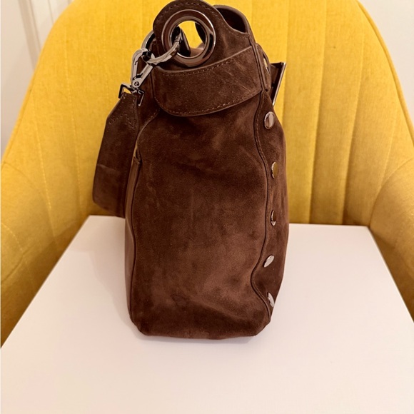 Hammitt Belted Bryant Large Brown Suede Gunmetal Rivets - Picture 4 of 8